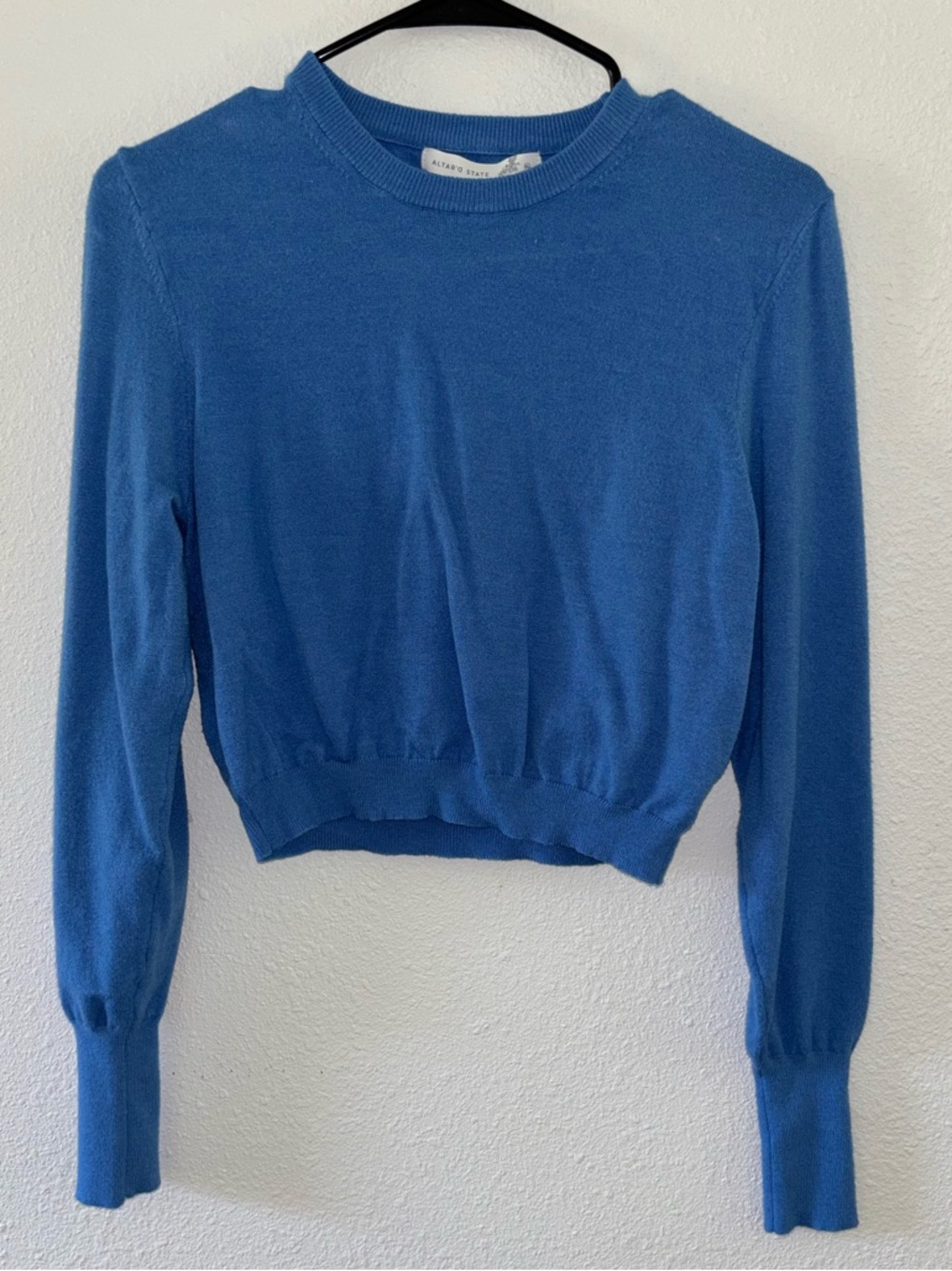 Altar'd State Blue Long Sleeve Cropped Knit Top
